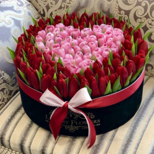101 тюльпан в коробке сердце