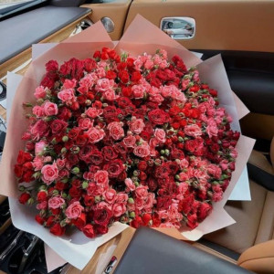 Букет 101 кустовая красная и розовая роза
