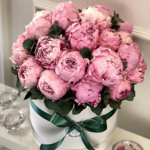 19 розовых пионов в коробке в Москве