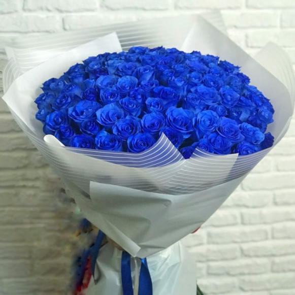 Букет 101 синяя роза с упаковкой в Москве