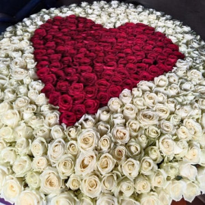 Огромная премиум корзина 1001 роза с красным сердцем