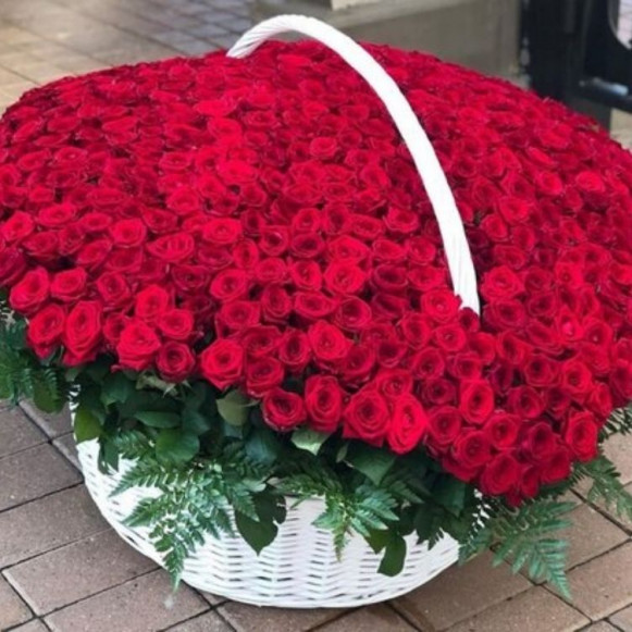Премиум корзина 501 красная роза в форме сердца в Москве