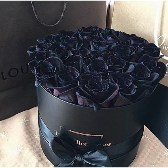 Коробка 25 черных роз